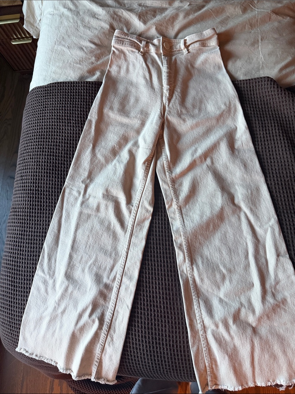 Zara Cream High-Rise Wide Leg Jeans